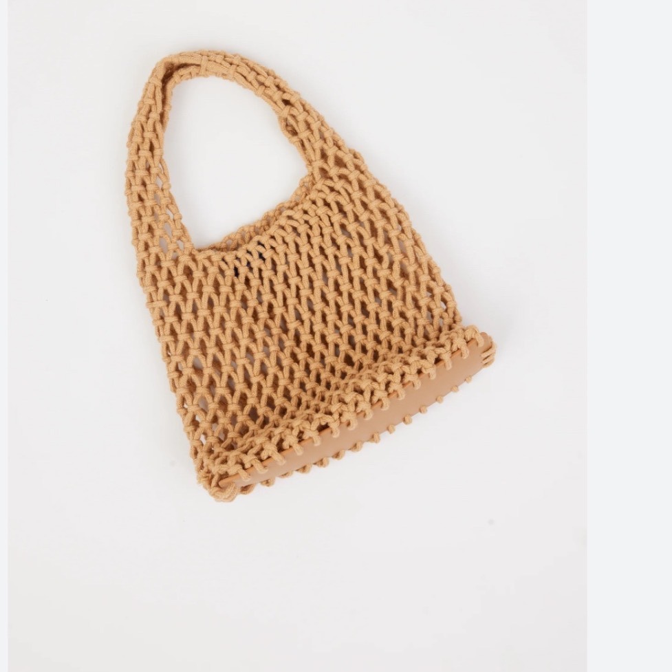 Emperia Tan Macrame Crochet Mini Bag Vegan Leather Base New